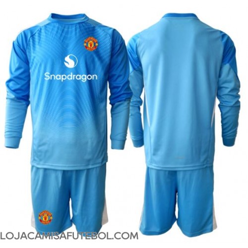 Camisa de Futebol Manchester United Goleiro Equipamento Principal Infantil 2025-26 Manga Comprida (+ Calças curtas)